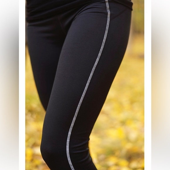 SWEATY BETTY Black Yoga Leggings Running Reflective Detail Stripe Workout - Picture 2 of 7